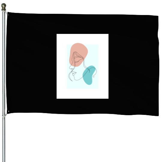 beige minimalist woman line art House Flags