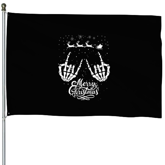 Rock On Rock Star Christmas Skeleton Hands Santa House Flags
