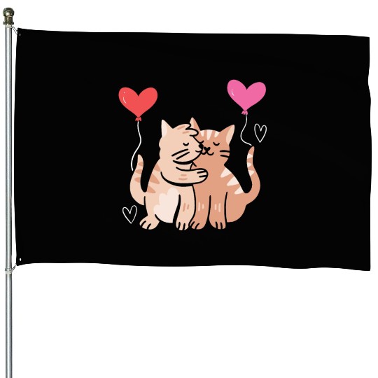 Cat Lover Valentines Day Hearts Day Cupid Love House Flags