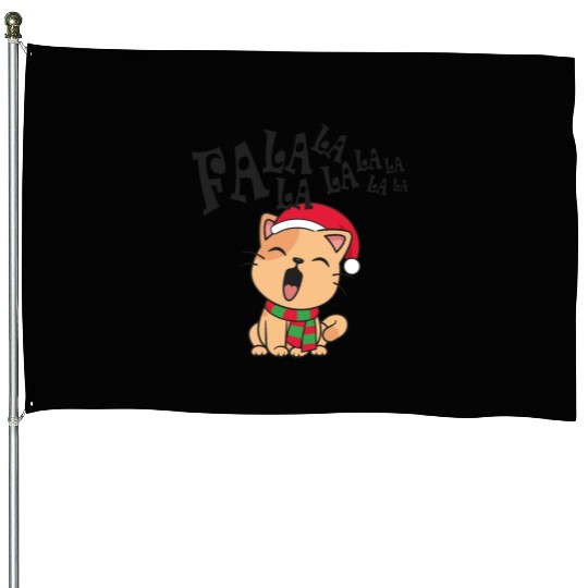 Cute Christmas Cat Singing Fa la la la Song House Flags
