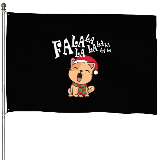 Cute Christmas Cat Singing Fa la la la Song House Flags