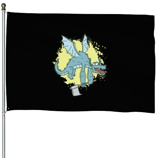 funny Dragon with Axe cute Animal House Flags