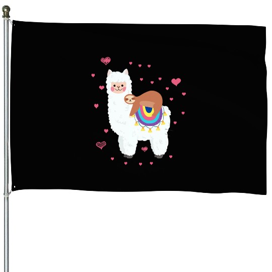 Cute Llama Sloth Best Friends Happy House Flags