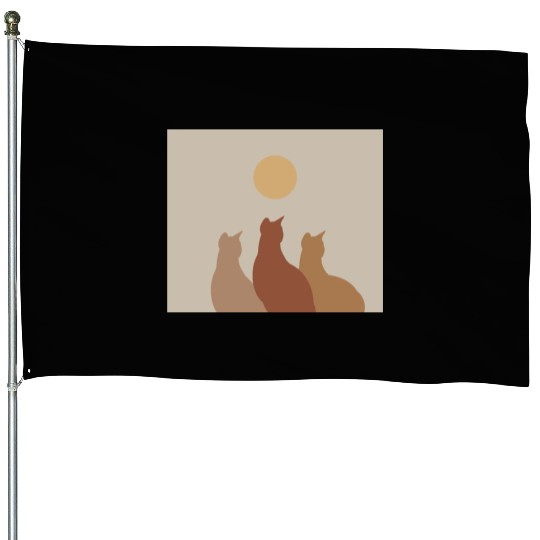 Abstract Boho Cats Relaxed Aesthetic Beige Minimal House Flags