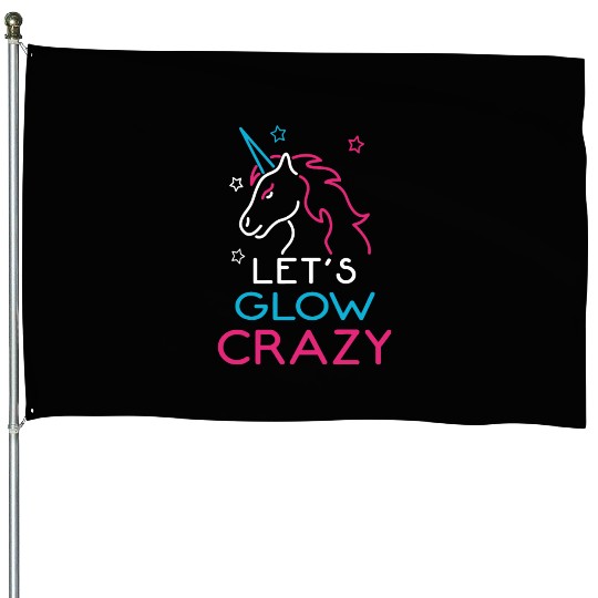 Retro Neon Unicorn Dabbing Let's Glow Crazy 80s Pa House Flags
