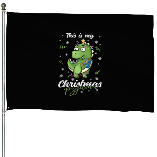 Winter Christmas Pyjama Dinosaur Trex House Flags