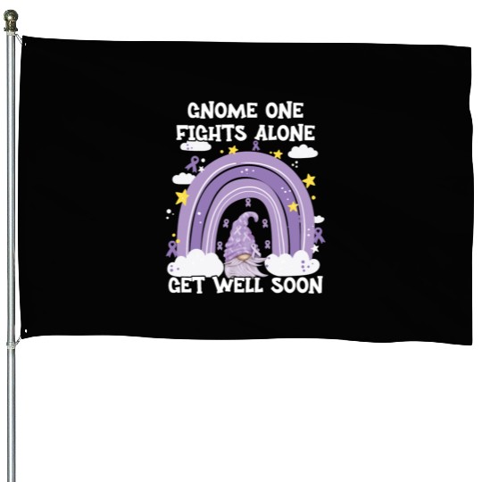 Gnome One Fights Alone Lavender Cancer House Flags