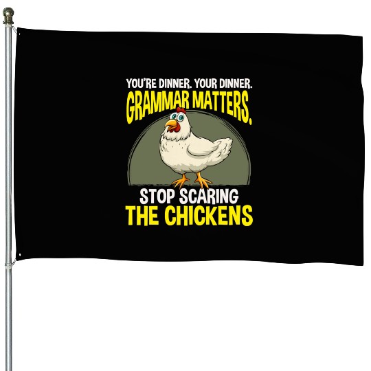 Funny Grammar Teacher Chicken Farming House Flags