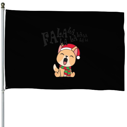 Cute Christmas Dog Singing Fa la la la Song House Flags