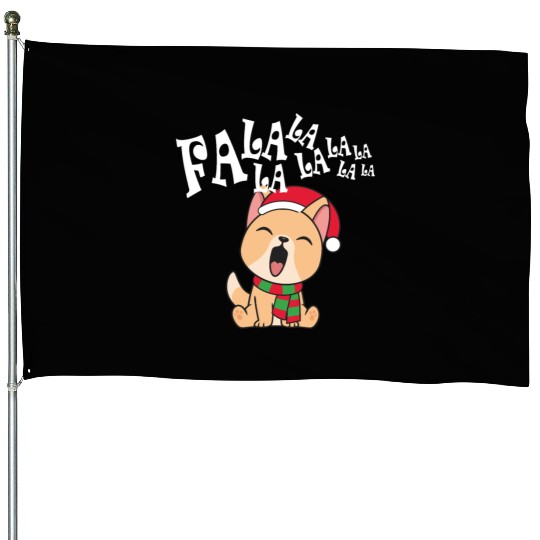 Cute Christmas Dog Singing Fa la la la Song House Flags