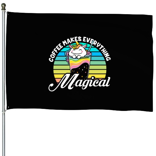 Pink Magical Unicorn Caffeine Coffee Lover House Flags