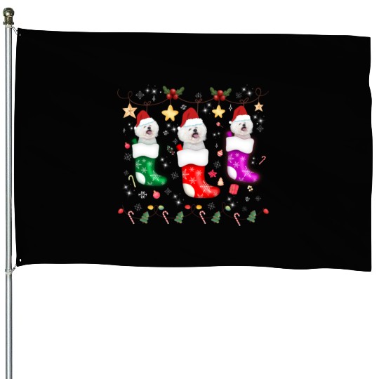 Bichon Frise Christmas Lights Gift Funny Xmas House Flags