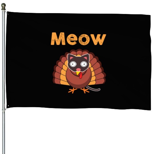 Meow Turkey Cat Mask Thanksgiving Family Dinner House Flags