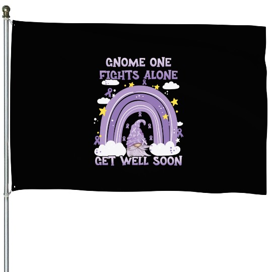 Gnome One Fights Alone Lavender Cancer House Flags