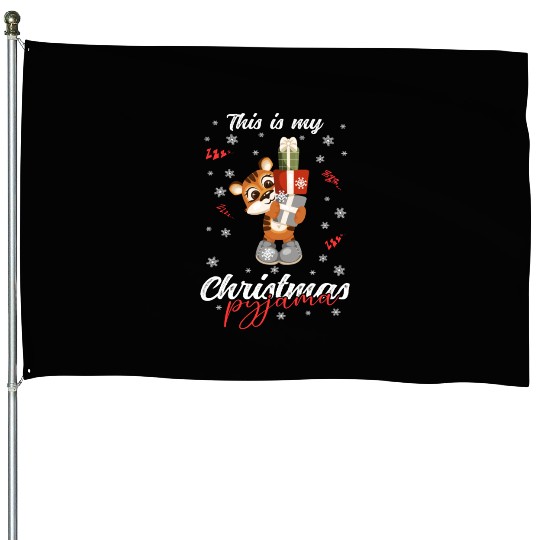 Winter Christmas Pyjama Tiger House Flags