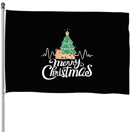 Funny Christmas Tree Heartbeat Merry X-mas House Flags