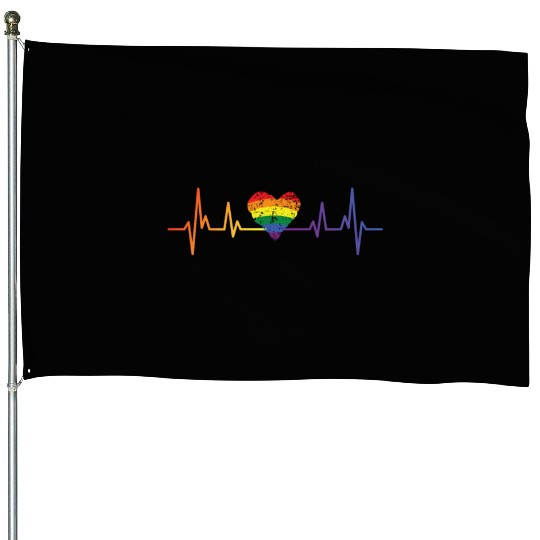 LGBT Gay Pride Heartbeat Lesbian Gays Love House Flags