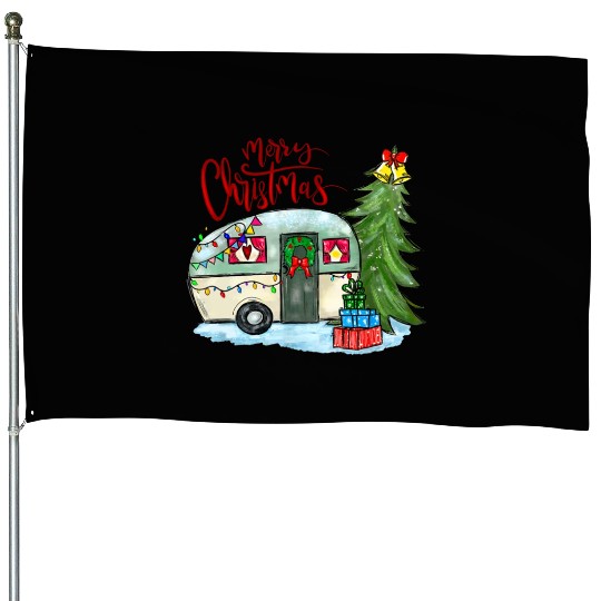 Merry Christmas Happy Camper Funny Camping Life House Flags