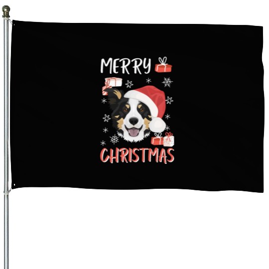 Border Collie Merry Christmas House Flags