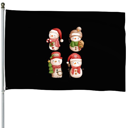 Snowmen in christmas mode happy holidays House Flags
