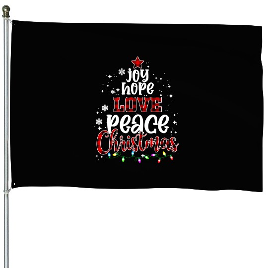 Joy Hope Love Peace Christmas Red Buffalo Plaid House Flags