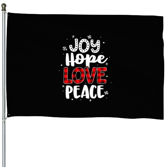 Joy Hope Love Peace Red Buffalo Plaid Christmas House Flags