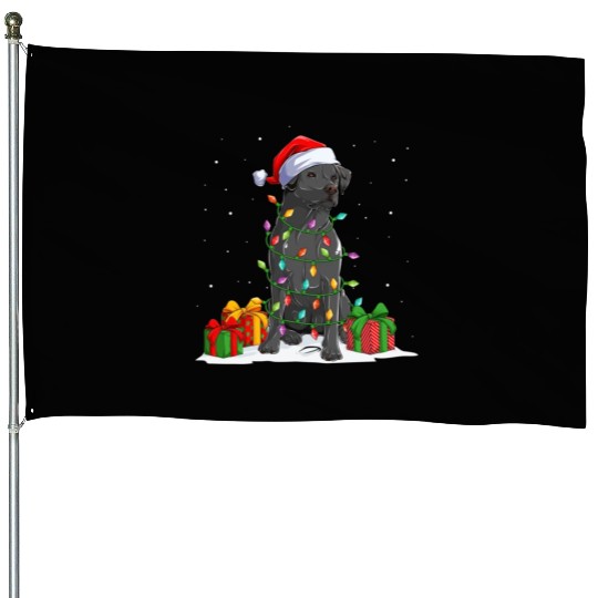 Black Lab Labrador Christmas Lights Pajama Dog House Flags