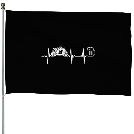 Race Motorcycle Heartbeat Beer Lover Racing Motorc House Flags