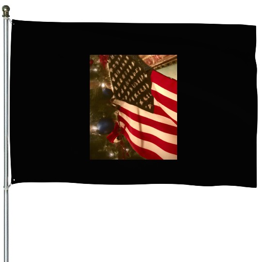 Patriotic Christmas US Flag And Christmas Tree House Flags