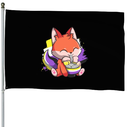 Nonbinary Pride Kawaii Fox Ramen Noodles Non Binar House Flags