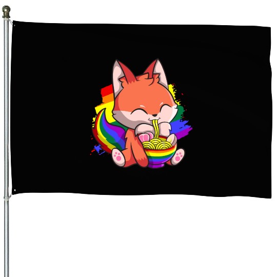 Gay Pride Kawaii Fox Ramen Noodles Rainbow Flag House Flags