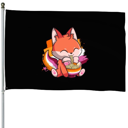 Lesbian Pride Gay Kawaii Fox Ramen Noodles Lesbian House Flags