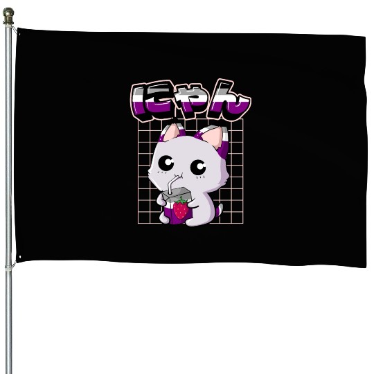 Asexual Pride Kawaii Cat Strawberry Milk Asexual F House Flags