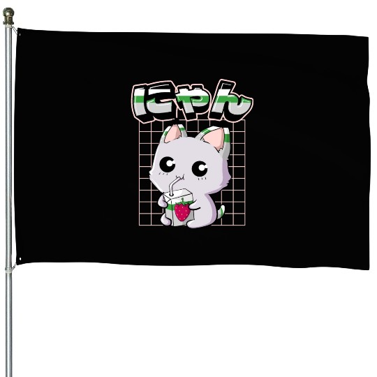 Demiromantic Pride Kawaii Cat Strawberry Milk House Flags