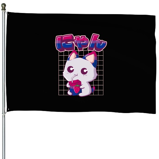 Bisexual Pride Bi Kawaii Cat Strawberry Milk Bisex House Flags
