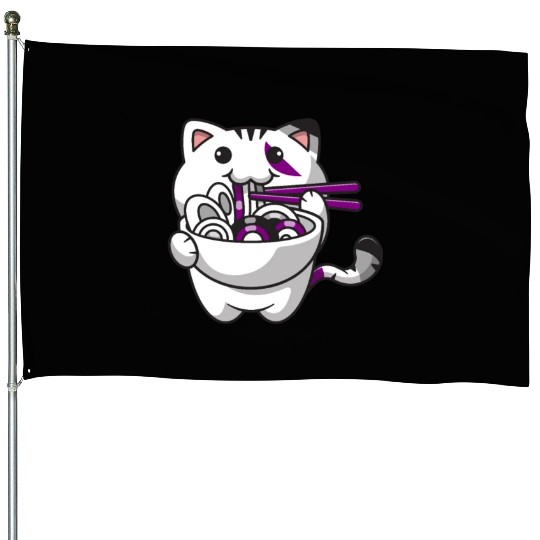 Asexual Pride Kawaii Cat Ramen Noodles Asexual Fla House Flags