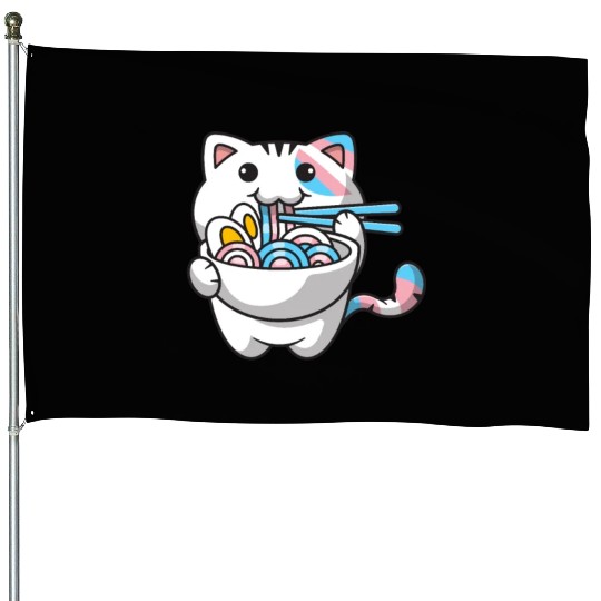 Transgender Pride Kawaii Cat Ramen Noodles Trans F House Flags