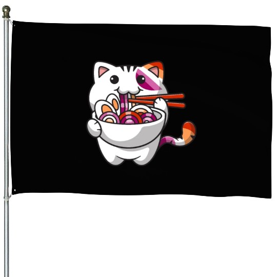 Lesbian Pride Gay Kawaii Cat Ramen Noodles Lesbian House Flags