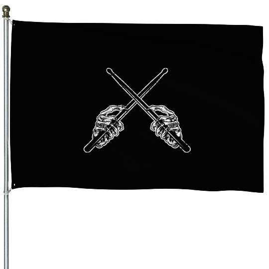 Drummer Drum Sticks Rock & Roll Skeleton Horns Per House Flags
