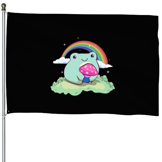 Bisexual Pride Bi Kawaii Frog Mushroom Cottagecore House Flags