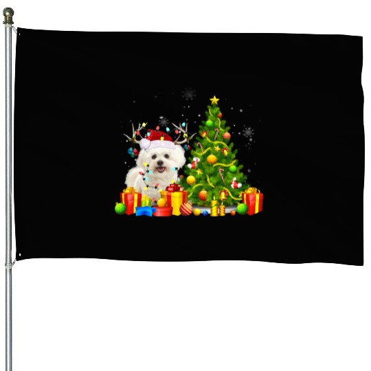 Bichon Frise Christmas Dog Lover Xmas Santa House Flags