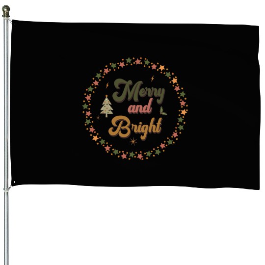Merry And Bright Groovy Christmas House Flags