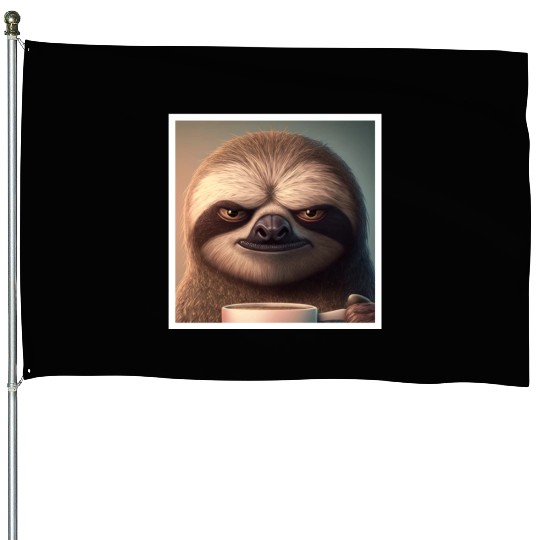 3d Sloth grumpy Coffee I hate people good morning House Flags