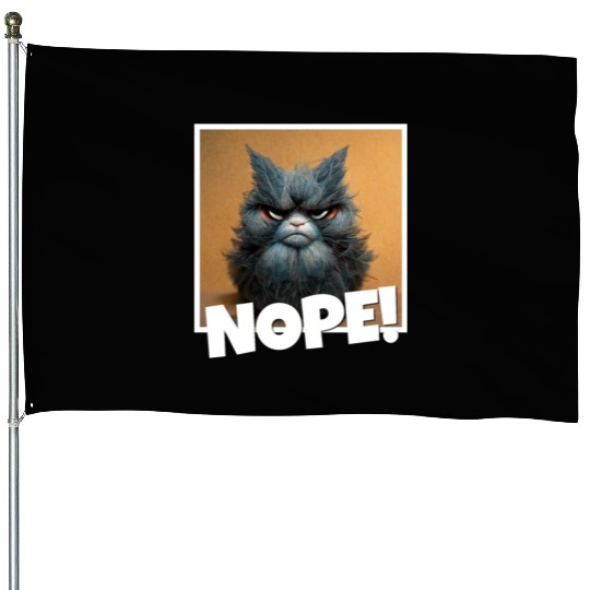 3d cat grumpy Coffee I hate people good morning House Flags