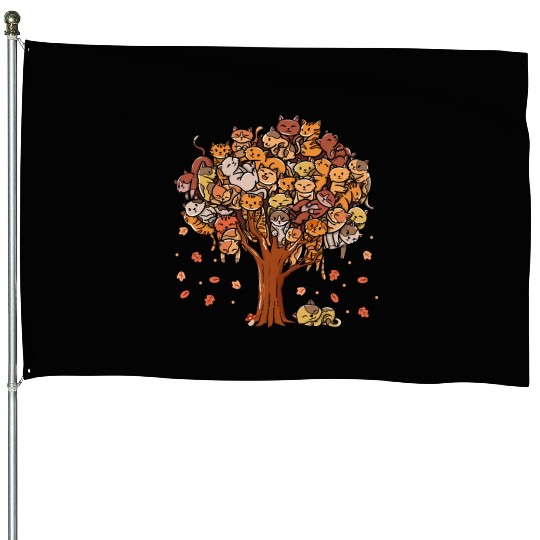 Autumn Tree Kittens Family Of Cats Fall Season House Flags