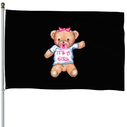 It's A Girl Teddy Bear with Pacifier House Flags