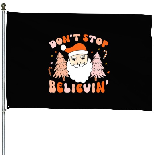 Retro Groovy Don't Stop Believin' Christmas Cute House Flags