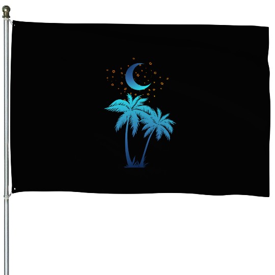 Palm Tree and the Moon Under the Stars, Nature Gif House Flags