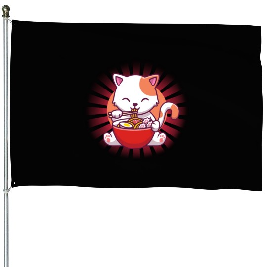 Cat Eating Ramen House Flags