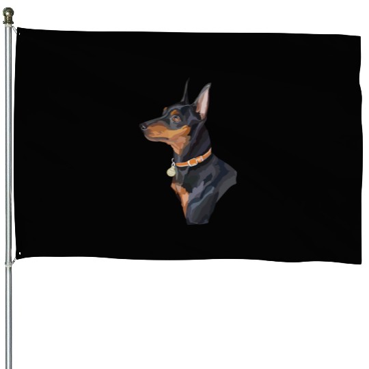 Cute Miniature Pinscher Dog Watercolor Painting House Flags
